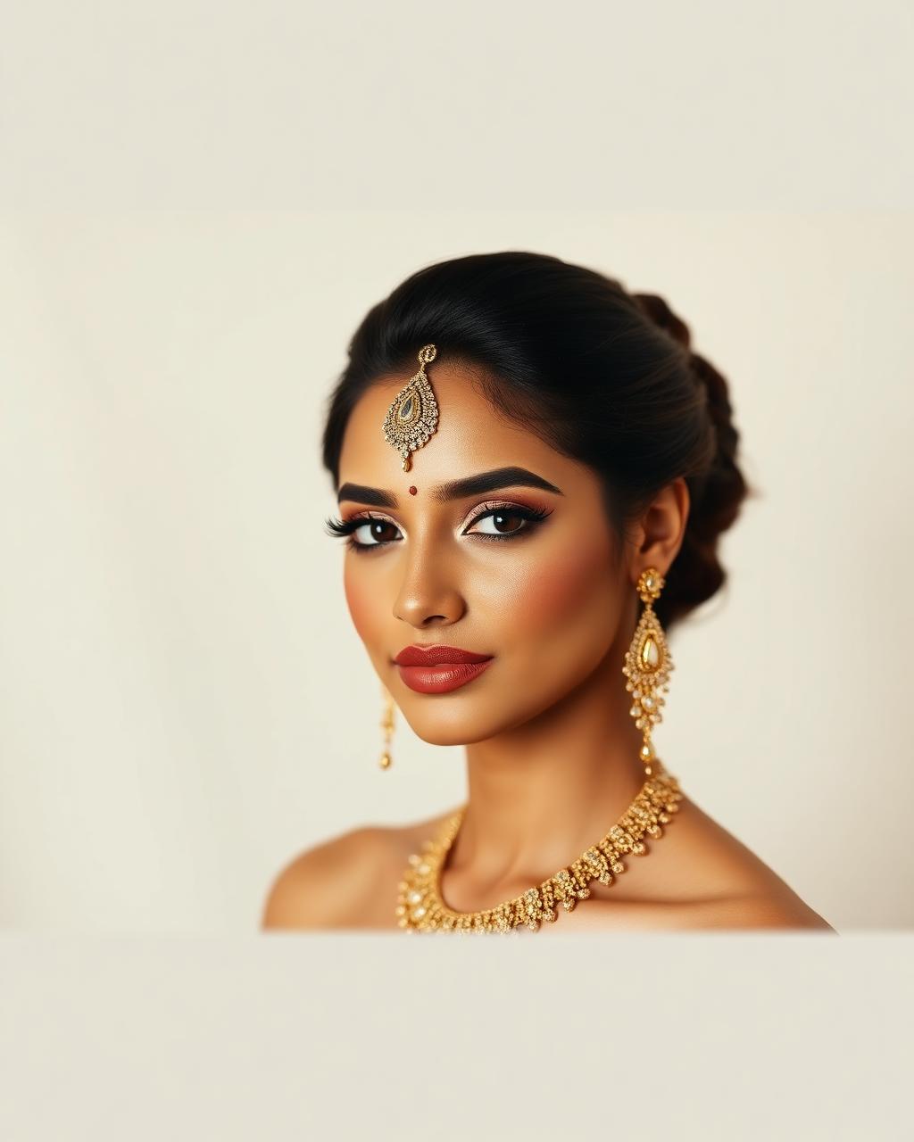 Luxury bridal makeup with gold jewellery