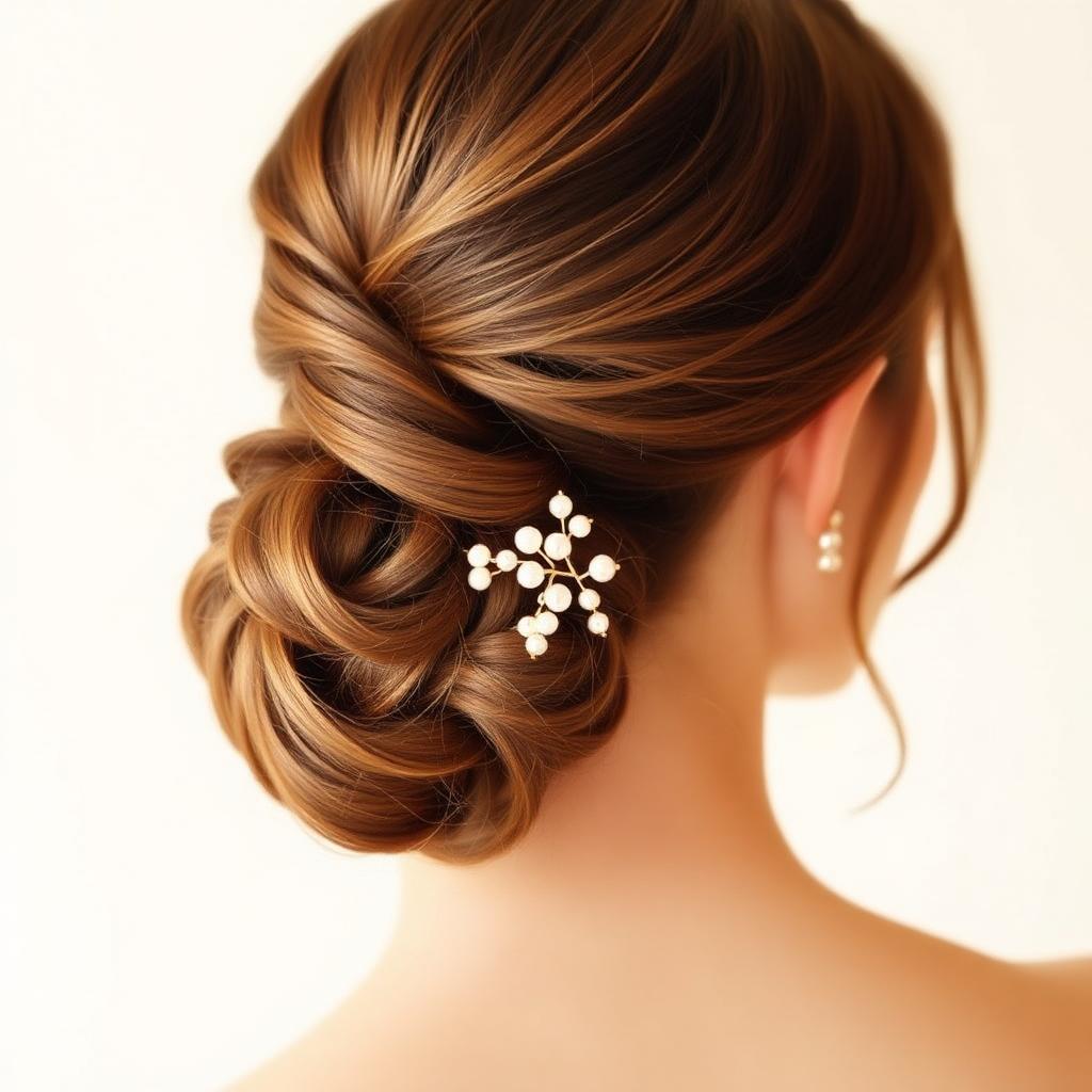 Sculpted bridal chignon with pearl pins
